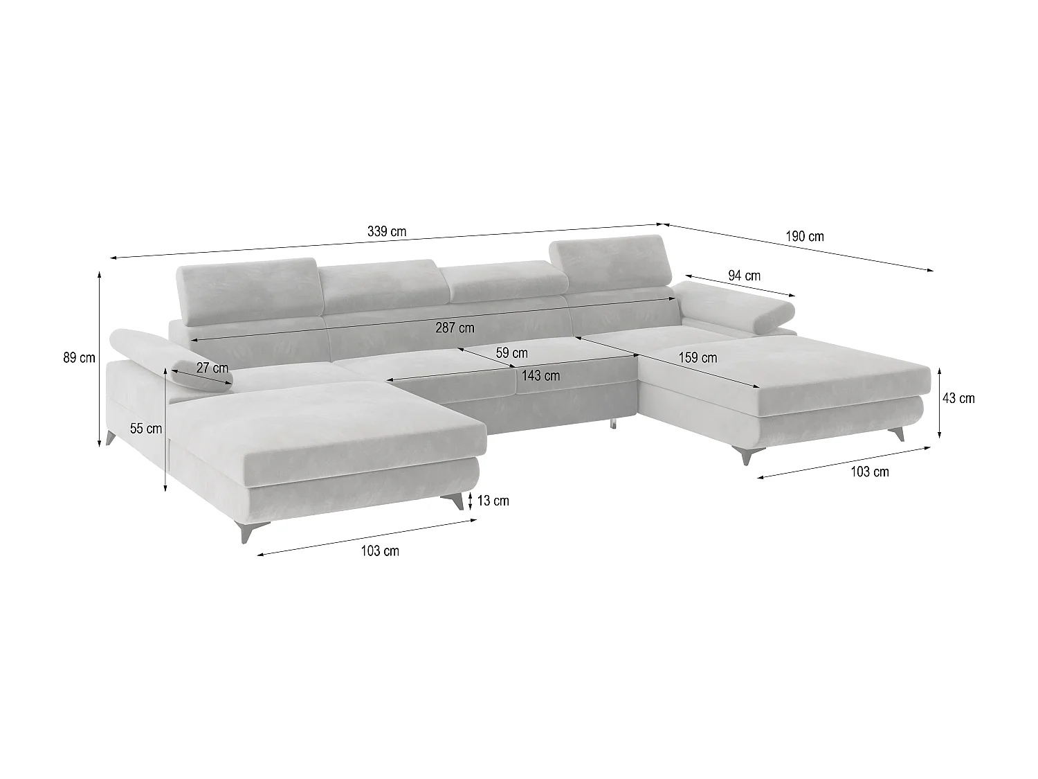 Canapé d'angle DETTI Bleu en velours avec fonction de couchage