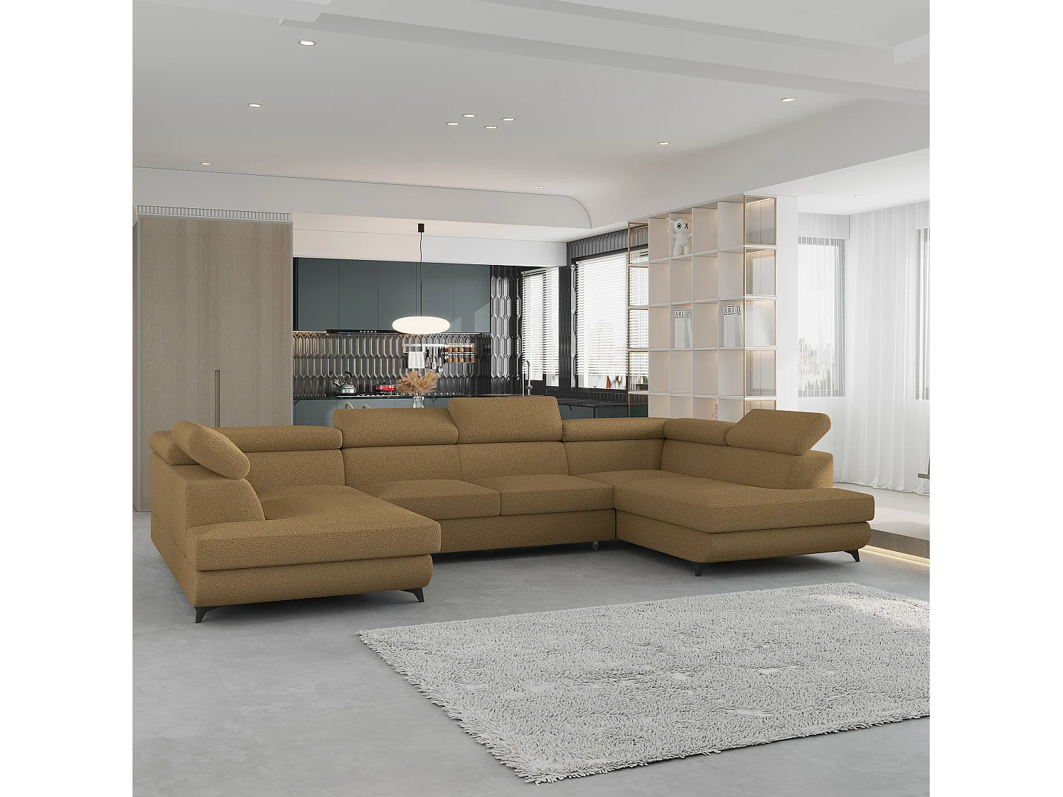 Canapé d'angle VINTESSA Orange en bouclé avec fonction de couchage