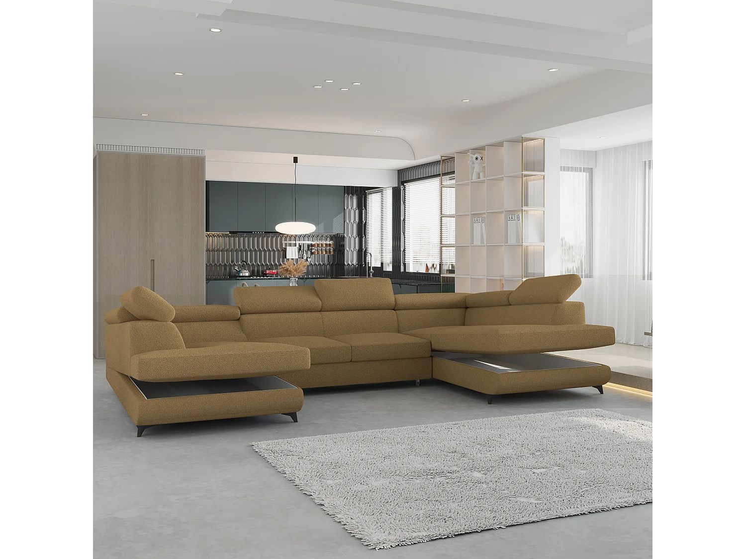 Canapé d'angle VINTESSA Orange en bouclé avec fonction de couchage