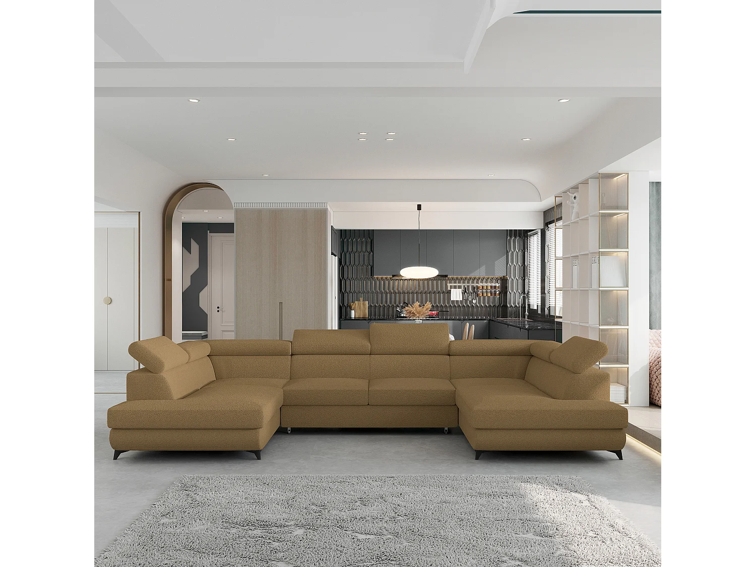 Canapé d'angle VINTESSA Orange en bouclé avec fonction de couchage