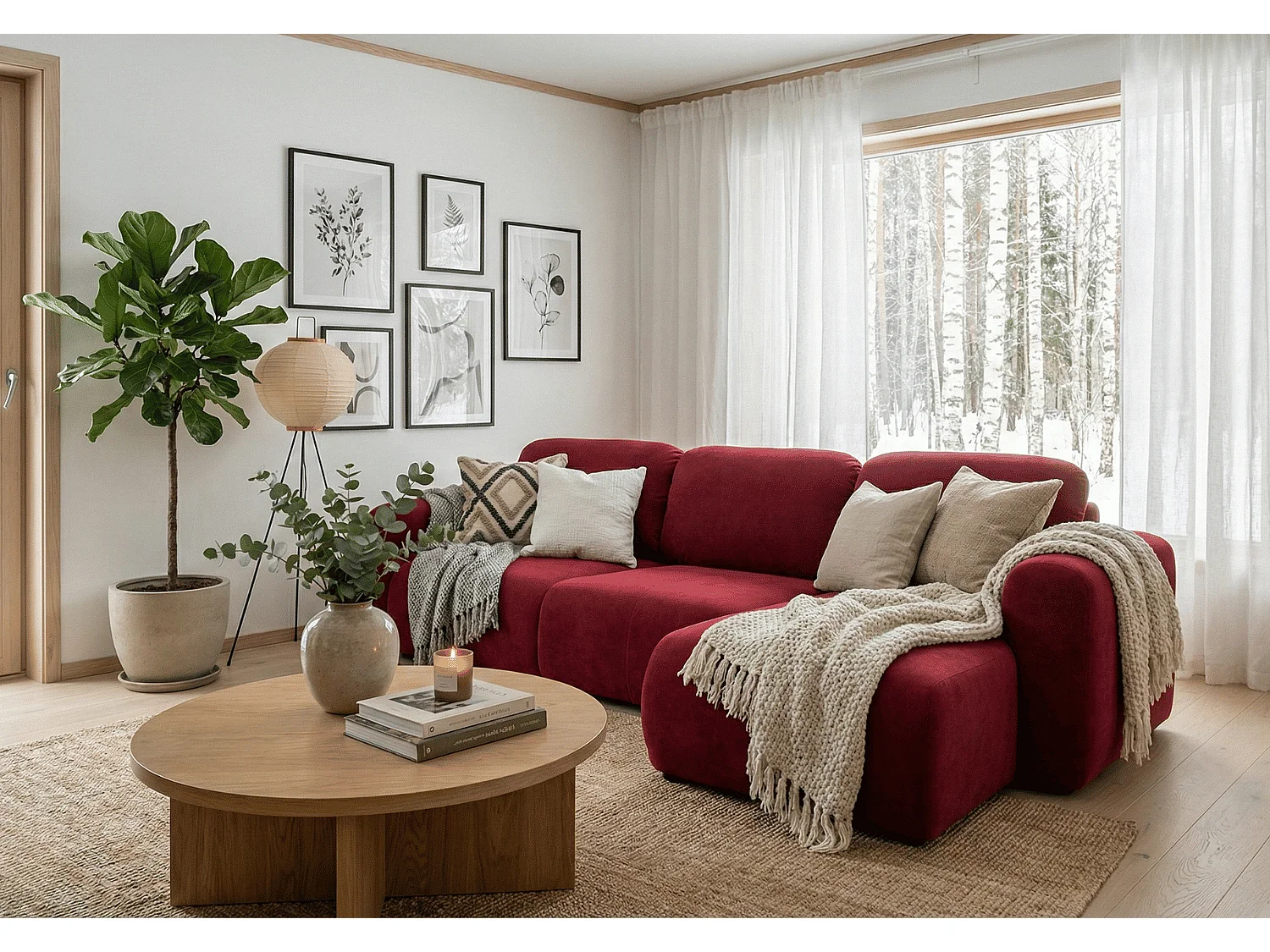 Canapé d’angle convertible élégant, version droite, BINGO L, 245 × 148 × 87 cm, en tissu Kronos 2 bordeaux