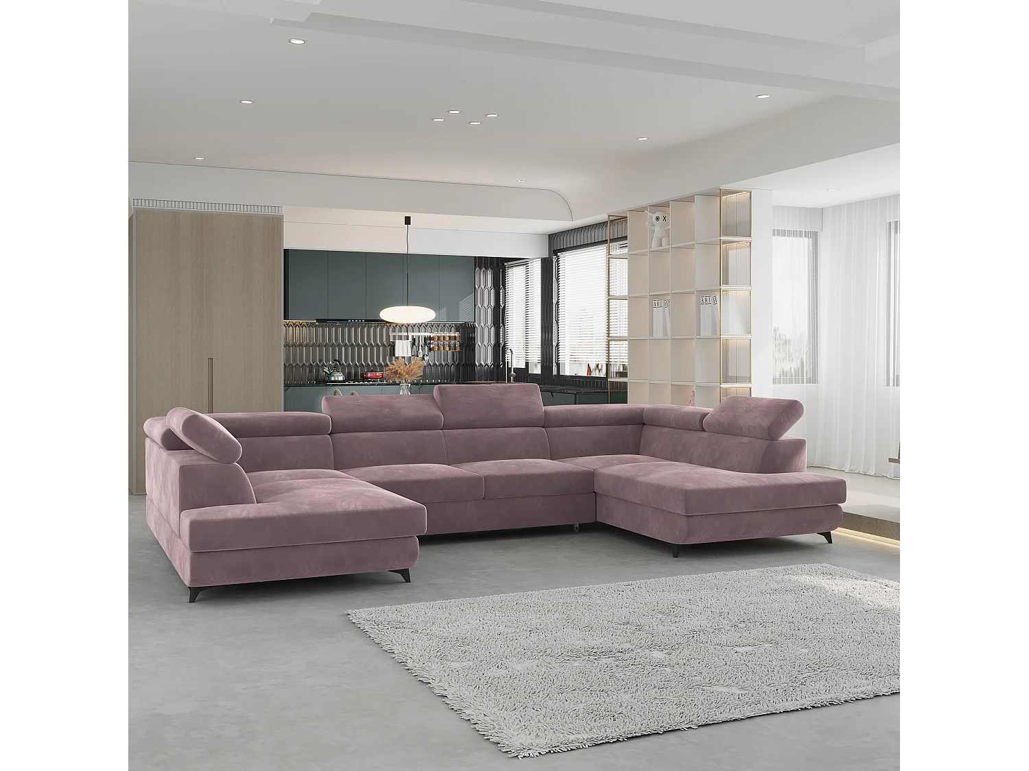 Canapé d'angle VINTESSA Violet en velours avec fonction de couchage