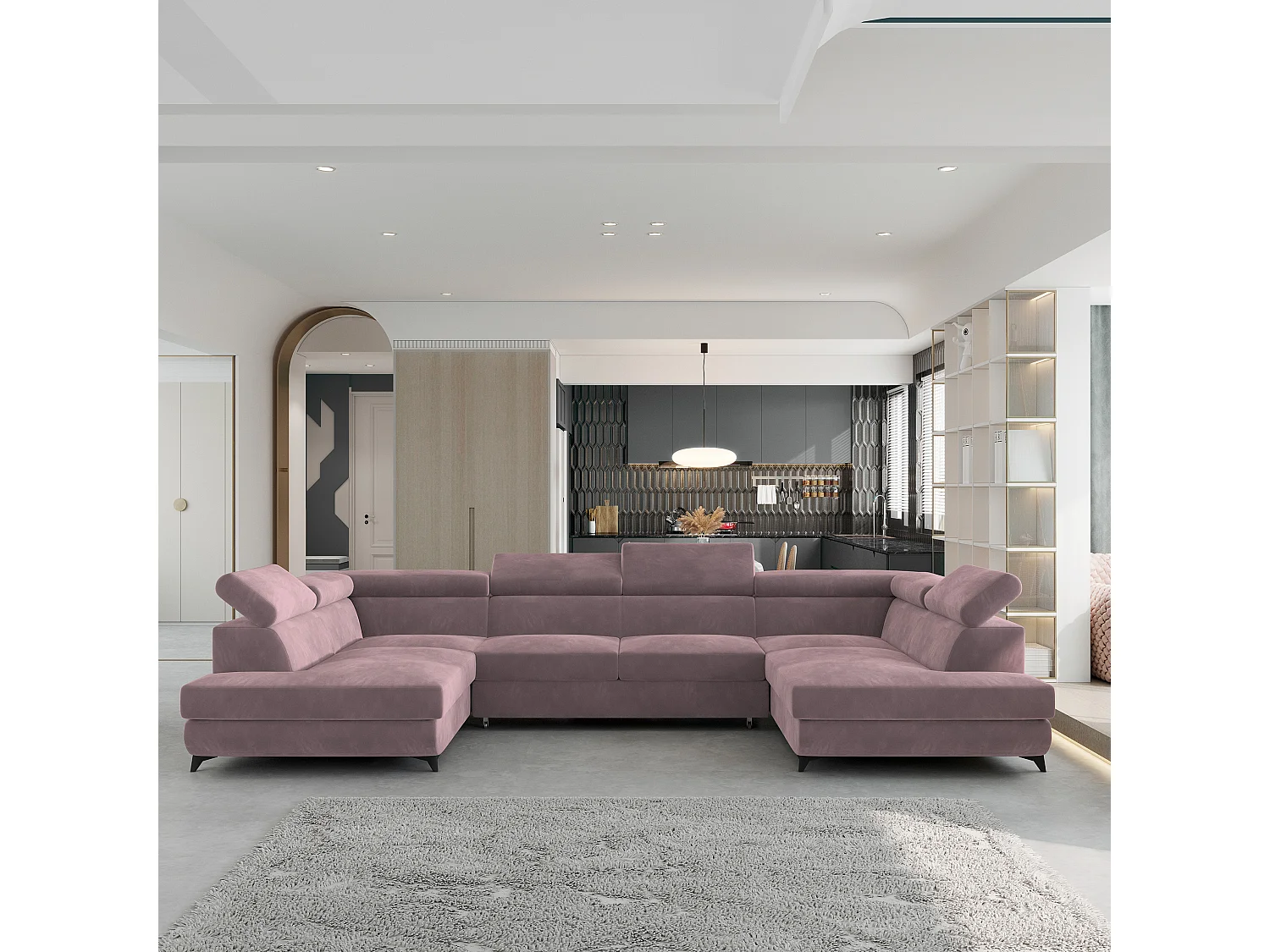 Canapé d'angle VINTESSA Violet en velours avec fonction de couchage