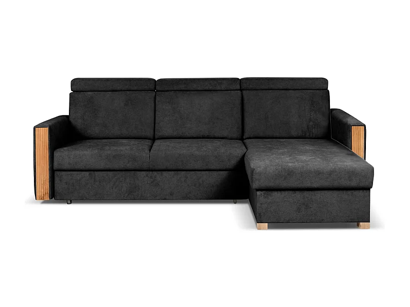 Canapé d’angle convertible droit TANIA 261x160x103 cm en tissu GERRA 75 noir