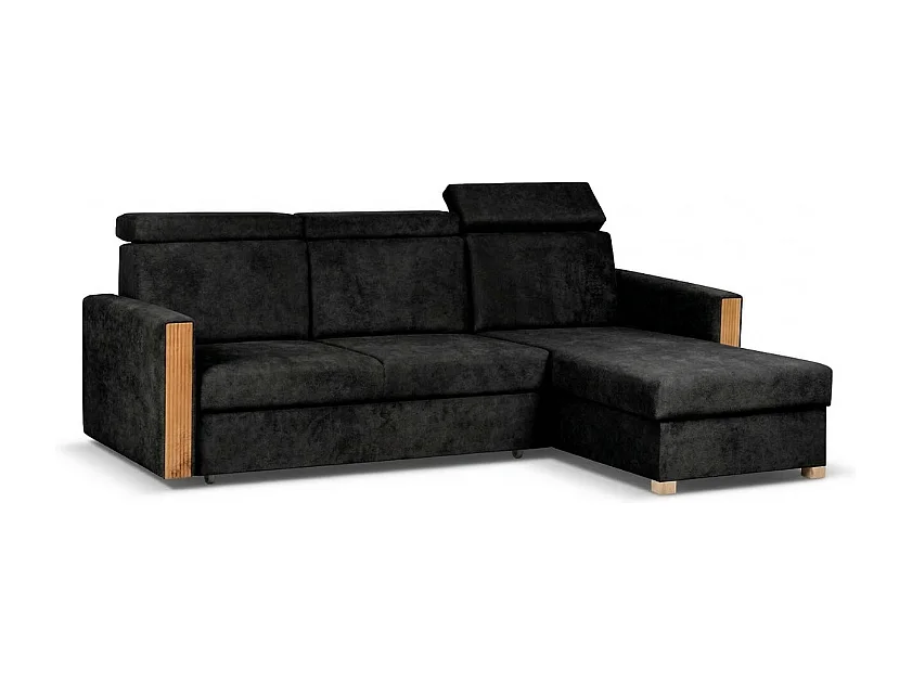 Canapé d’angle convertible droit TANIA 261x160x103 cm en tissu GERRA 75 noir