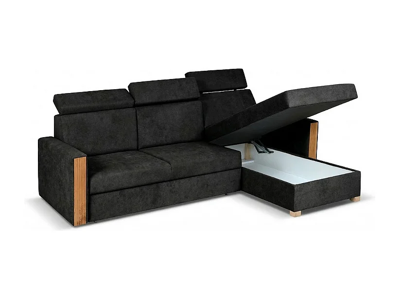 Canapé d’angle convertible droit TANIA 261x160x103 cm en tissu GERRA 75 noir