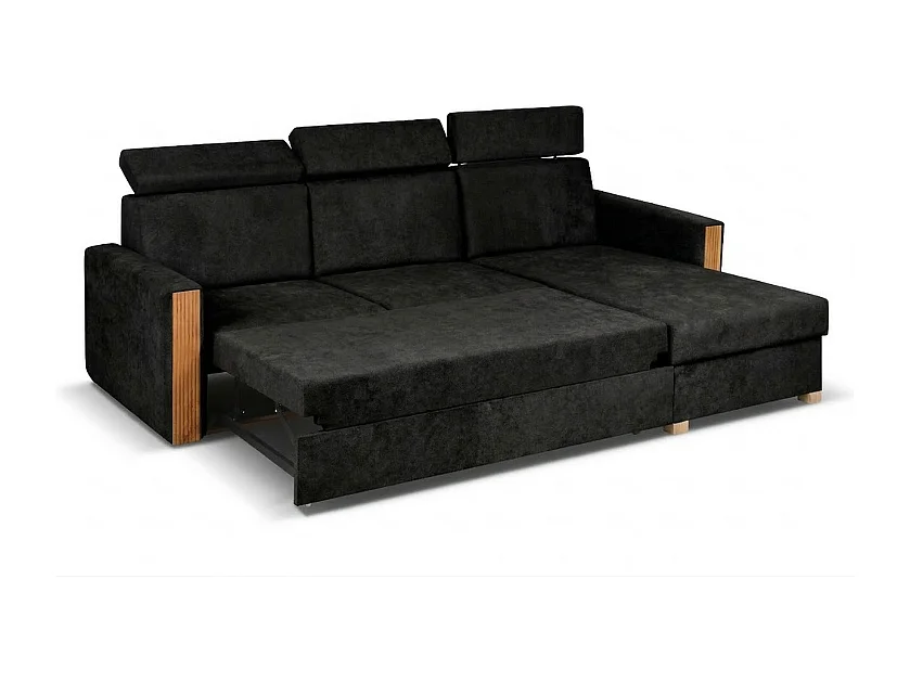 Canapé d’angle convertible droit TANIA 261x160x103 cm en tissu GERRA 75 noir