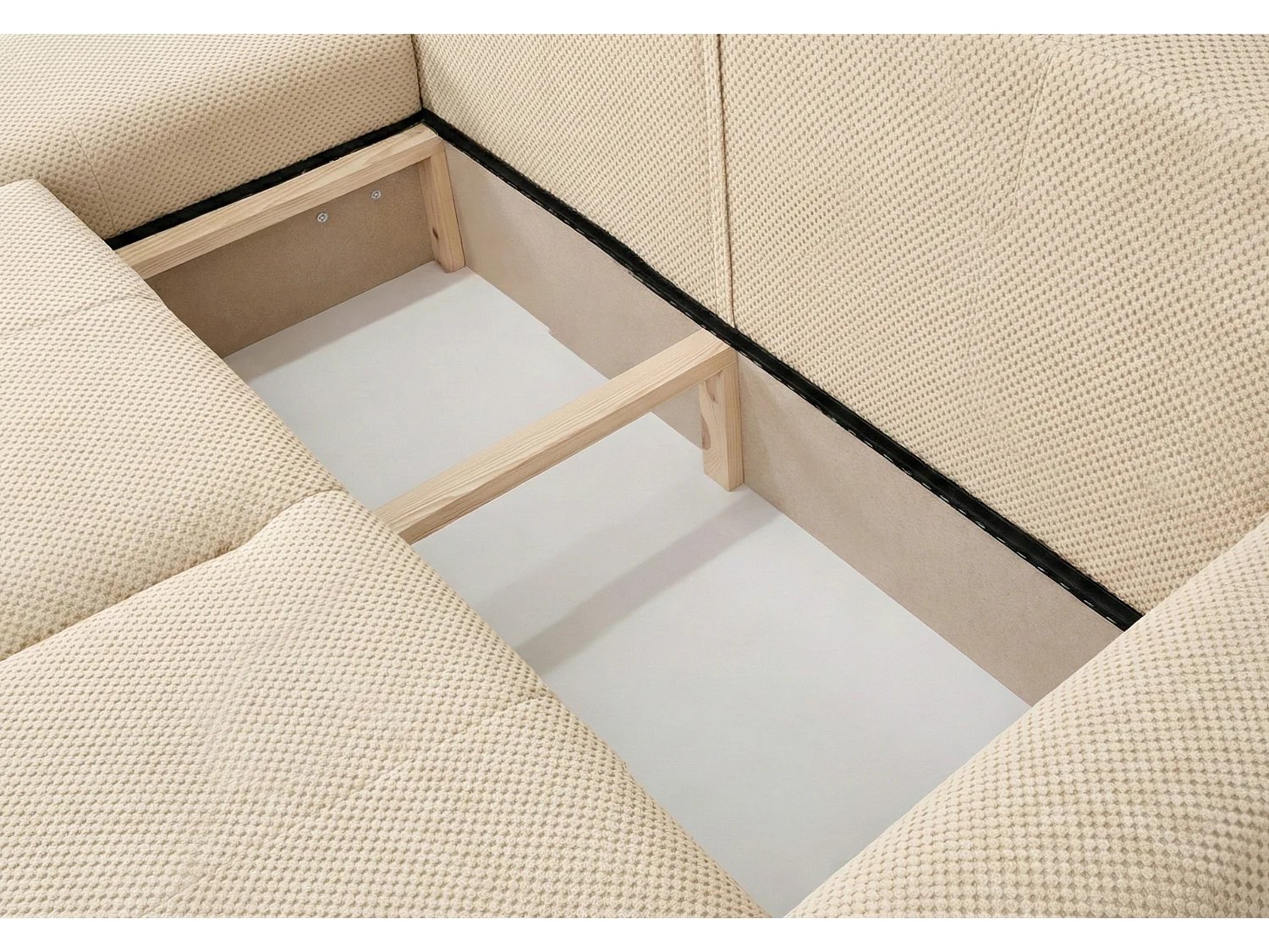 Canapé d’angle convertible élégant, version gauche, BINGO L, 245 × 148 × 87 cm, en tissu Pop 6 crème