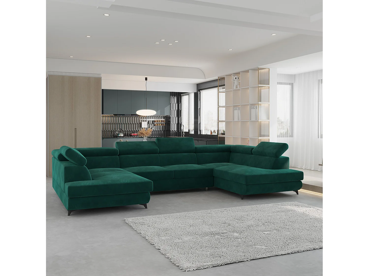 Canapé d'angle VINTESSA Vert en velours avec fonction de couchage