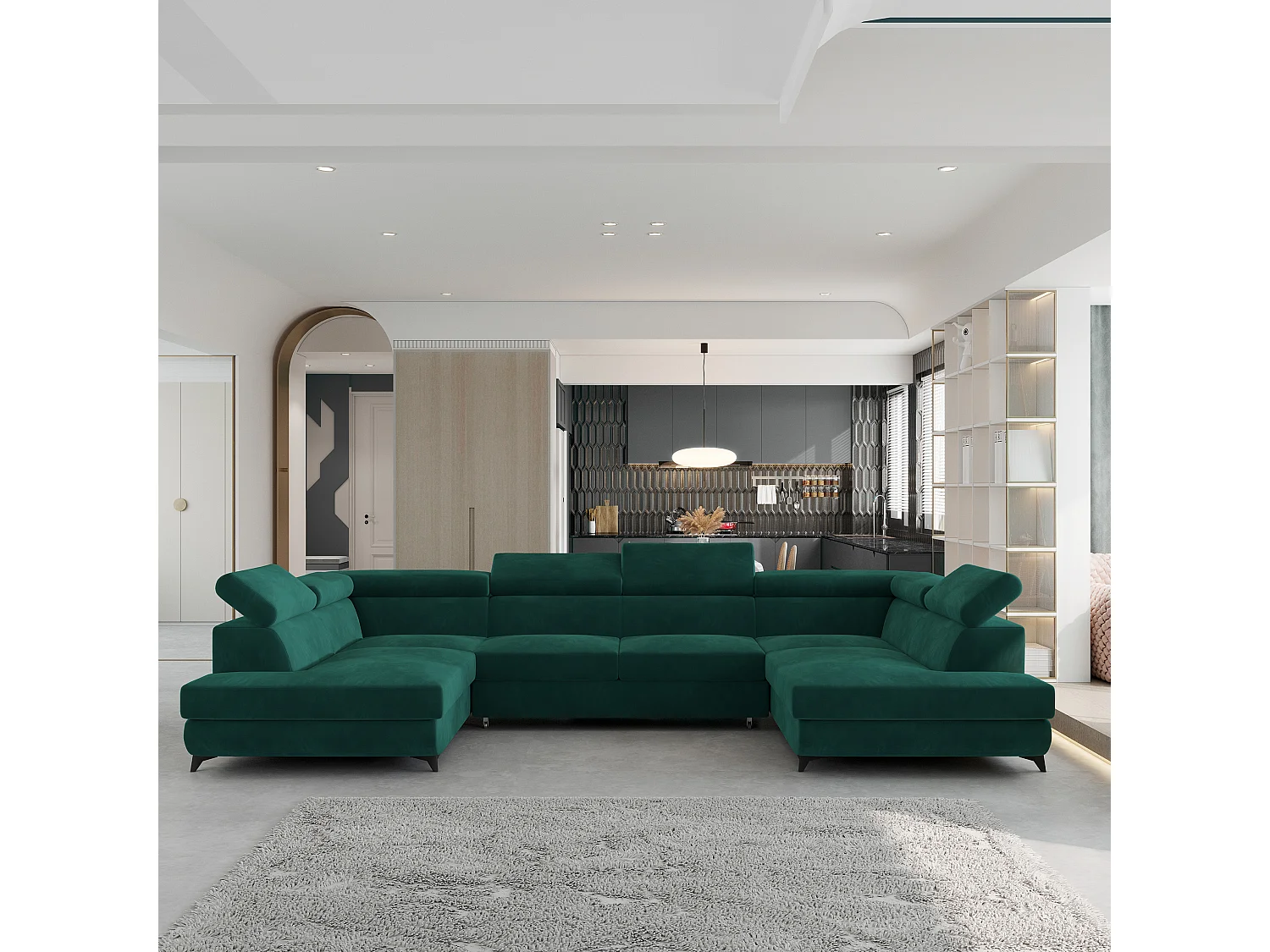 Canapé d'angle VINTESSA Vert en velours avec fonction de couchage