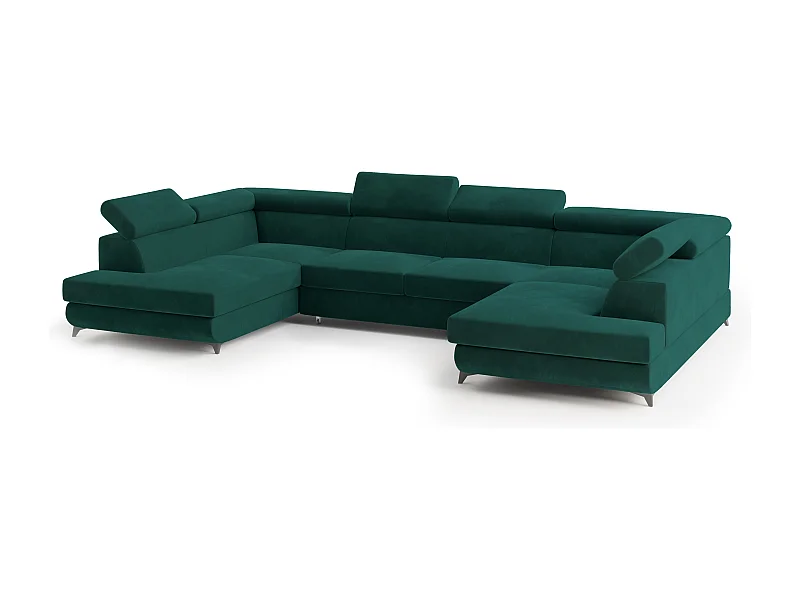 Hoekbank VINTESSA van fluweel met slaapfunctie Grün