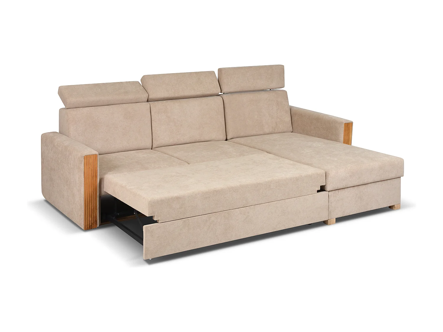 Canapé d’angle convertible droit TANIA 261x160x103 cm en tissu GERRA 80 beige