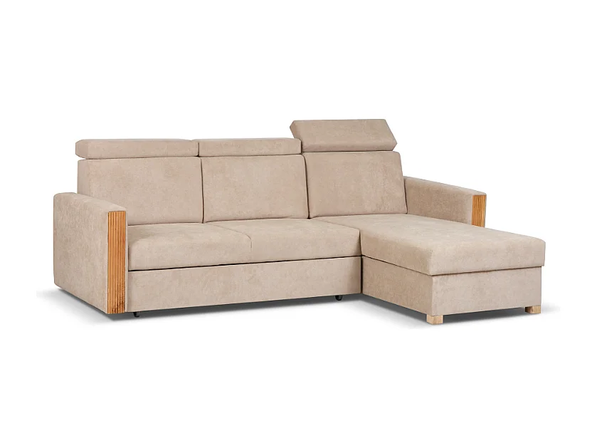 Canapé d’angle convertible droit TANIA 261x160x103 cm en tissu GERRA 80 beige