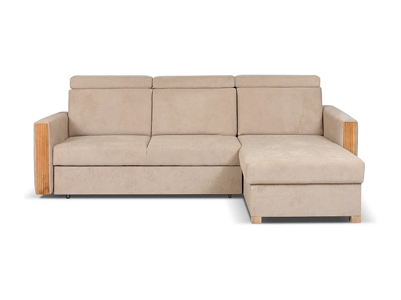 Stylowy narożnik rozkładany prawostronny TANIA 226x160x103 cm w tkaninie GERRA 80 beżowej