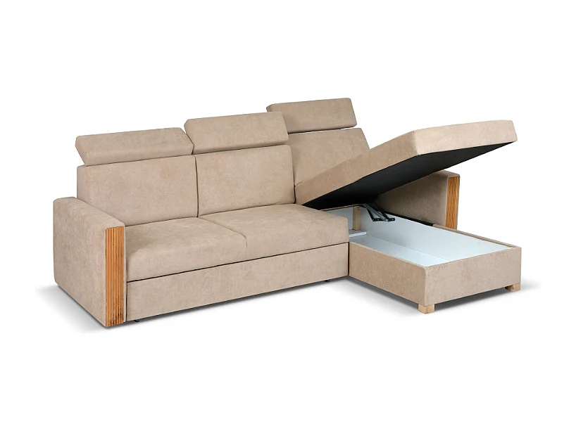 Stylowy narożnik rozkładany prawostronny TANIA 226x160x103 cm w tkaninie GERRA 80 beżowej