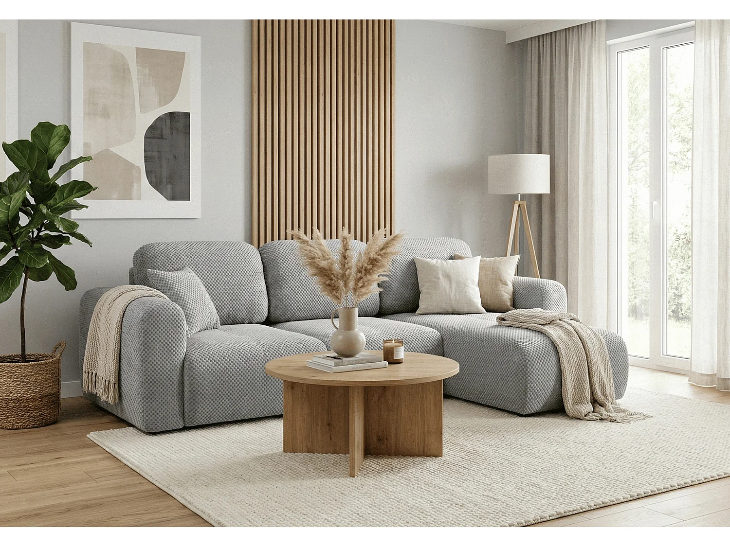 Canapé d’angle convertible élégant, version droite, BINGO L, 245 × 148 × 87 cm, en tissu Pop 3 gris