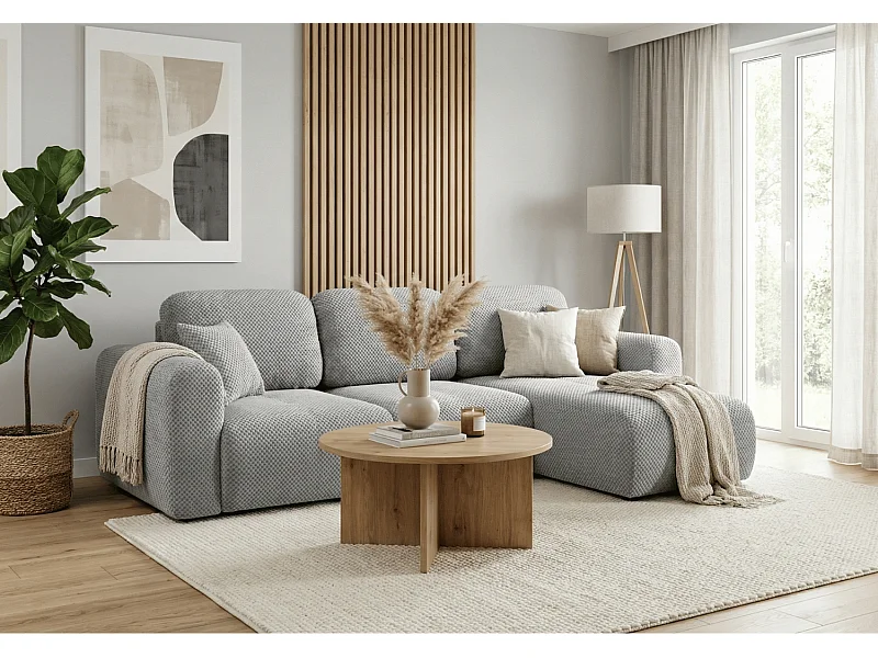 Canapé d’angle convertible élégant, version droite, BINGO L, 245 × 148 × 87 cm, en tissu Pop 3 gris