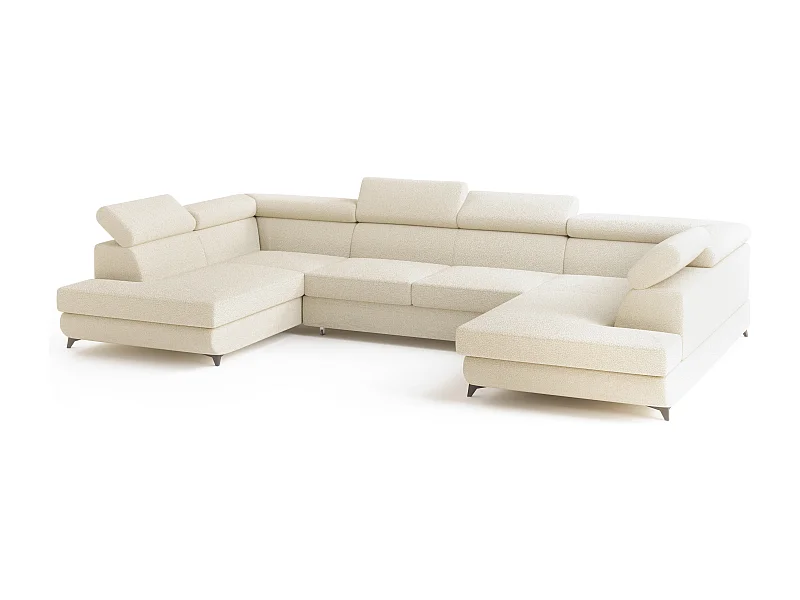 Canapé d'angle VINTESSA Crème en bouclé avec fonction de couchage