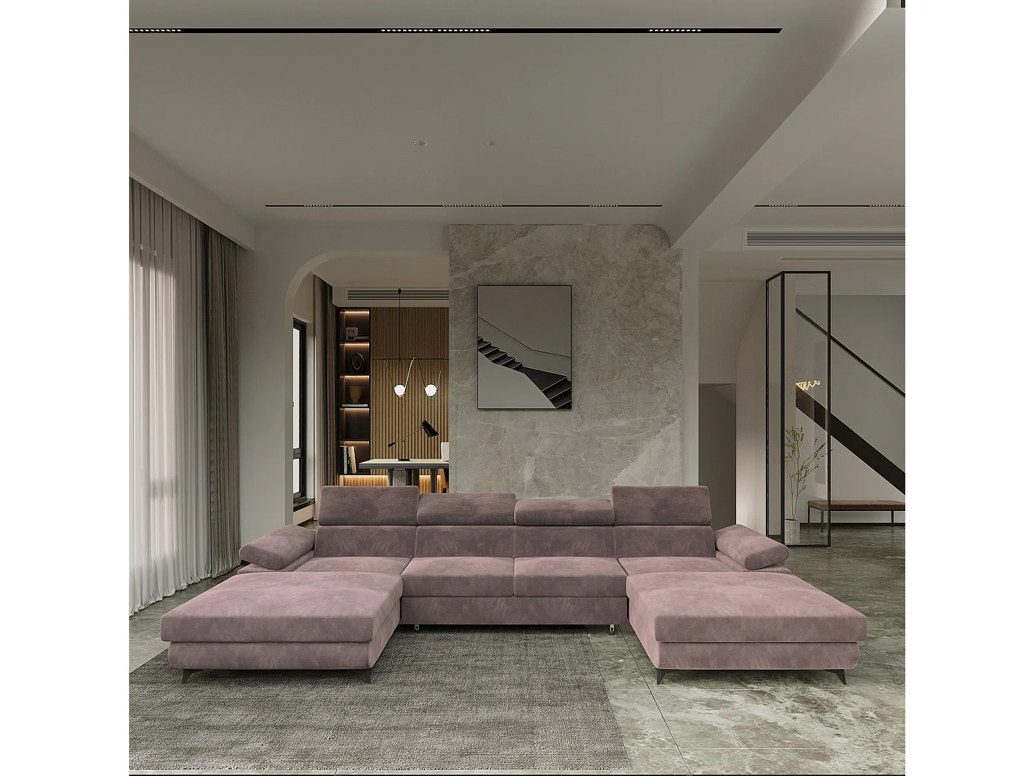 Canapé d'angle DETTI Violet en velours avec fonction de couchage