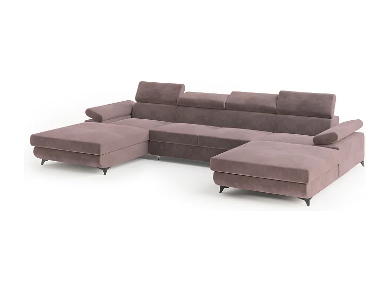 Hoekbank DETTI van fluweel met slaapfunctie Lila