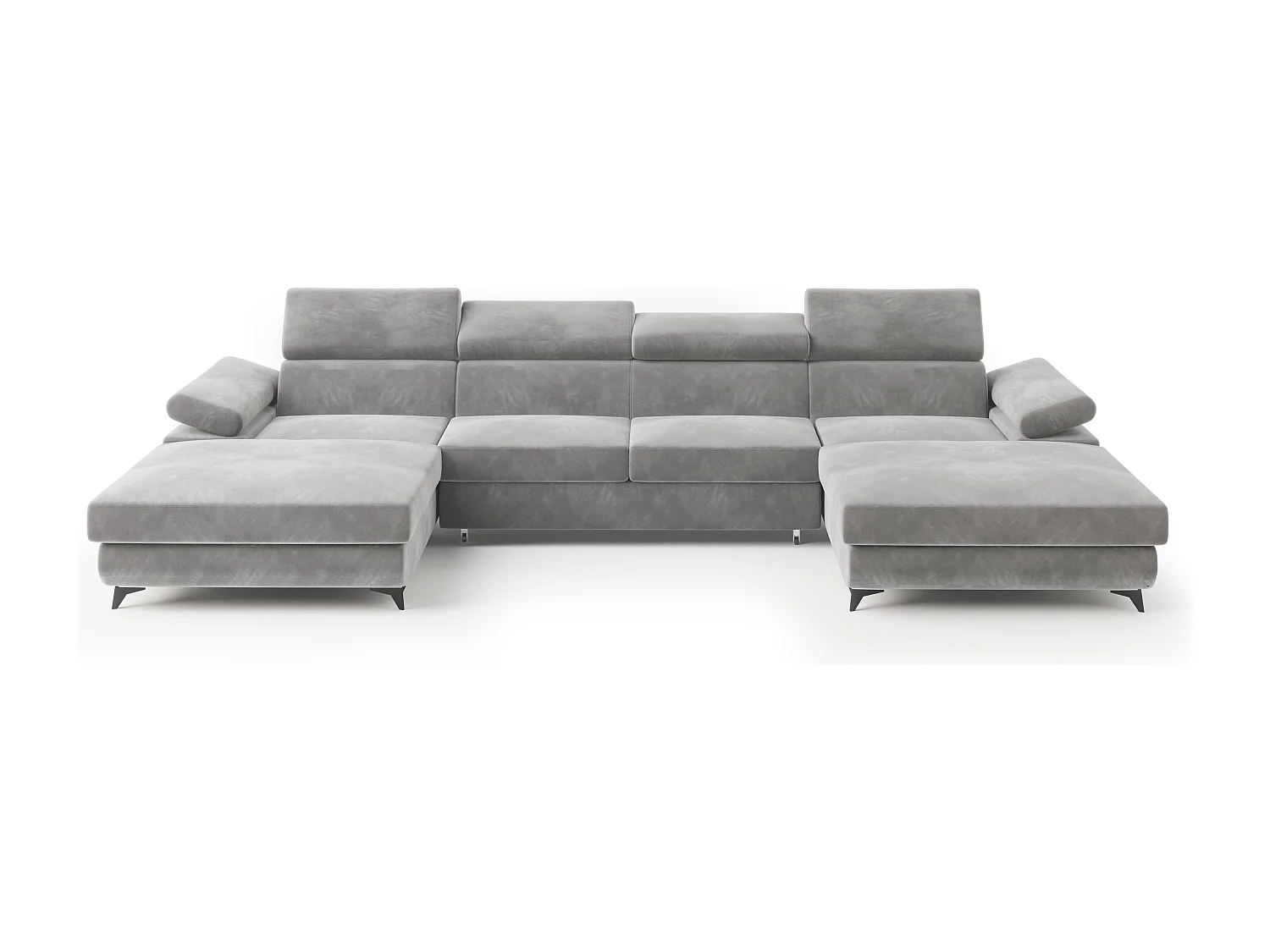 Hoekbank DETTI van fluweel met slaapfunctie Hellgrau