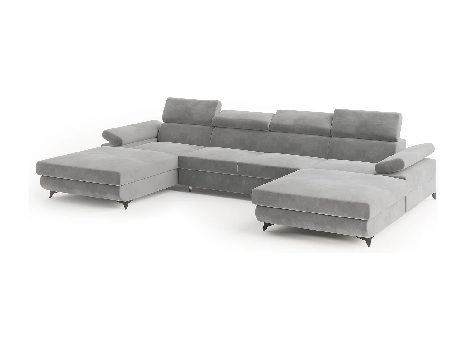 Canapé d'angle DETTI Gris clair en velours avec fonction de couchage