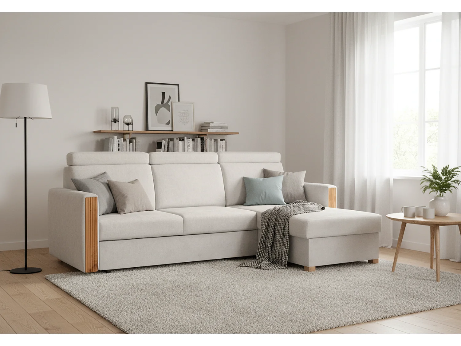 Canapé d’angle convertible droit TANIA 261x160x103 cm en tissu GERRA 65 gris