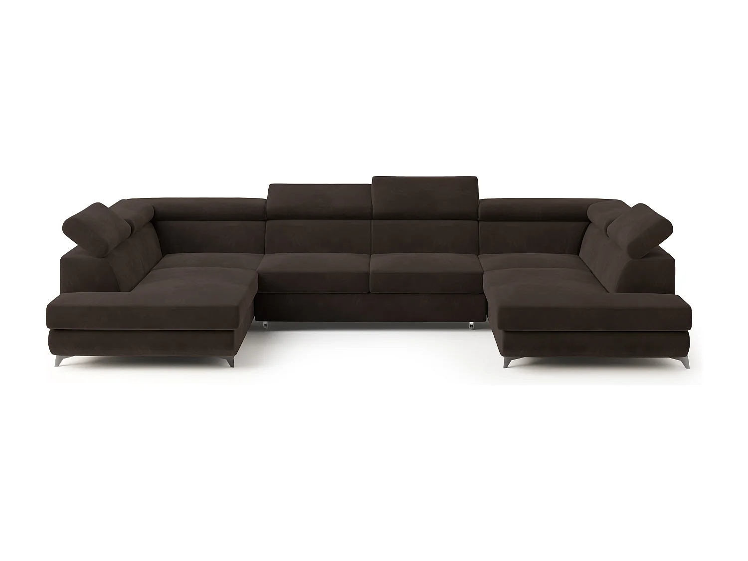 Hoekbank VINTESSA van fluweel met slaapfunctie Braun