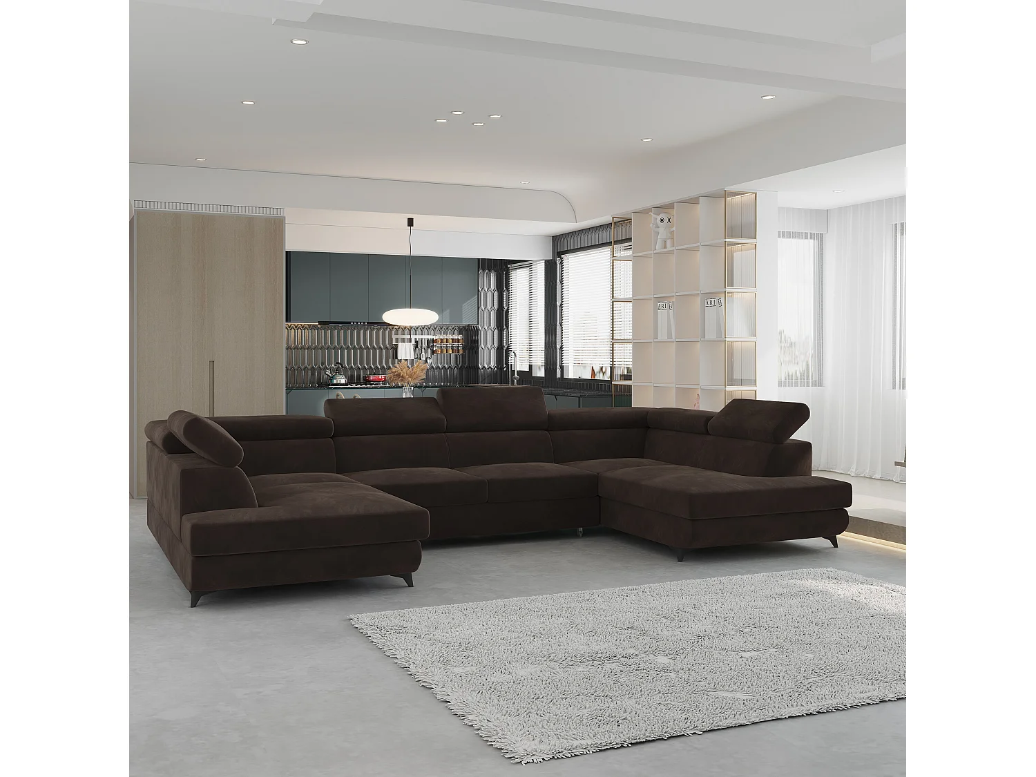 Canapé d'angle VINTESSA Marron en velours avec fonction de couchage