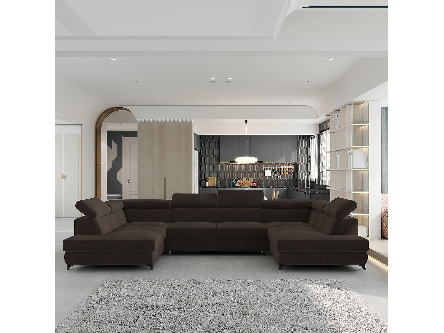 Canapé d'angle VINTESSA Marron en velours avec fonction de couchage