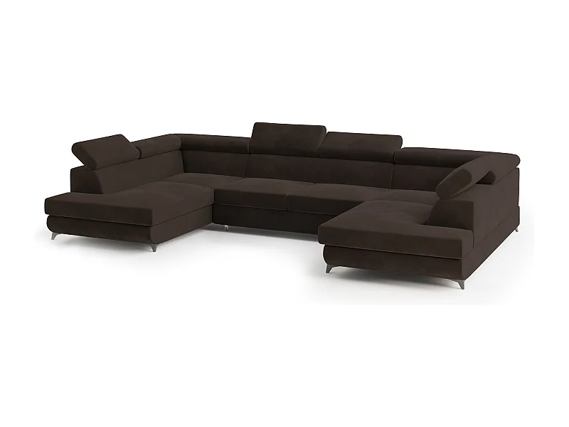 Canapé d'angle VINTESSA Marron en velours avec fonction de couchage