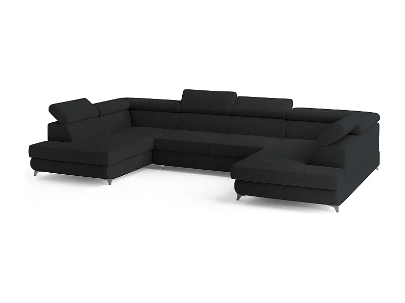 Canapé d'angle VINTESSA Noir en bouclé avec fonction de couchage