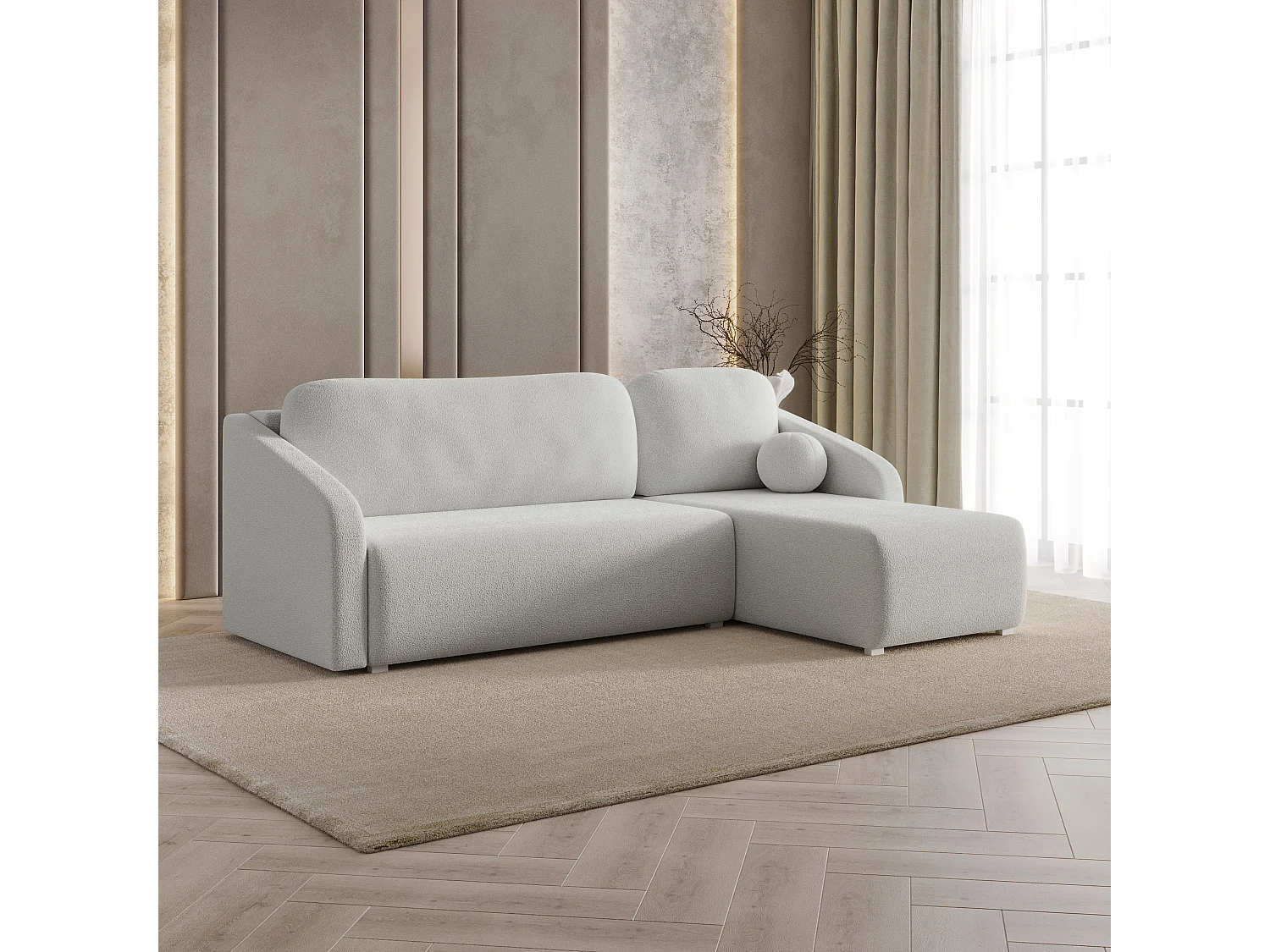 Hoekbank MARELLO van fluweel met slaapfunctie Hellgrau