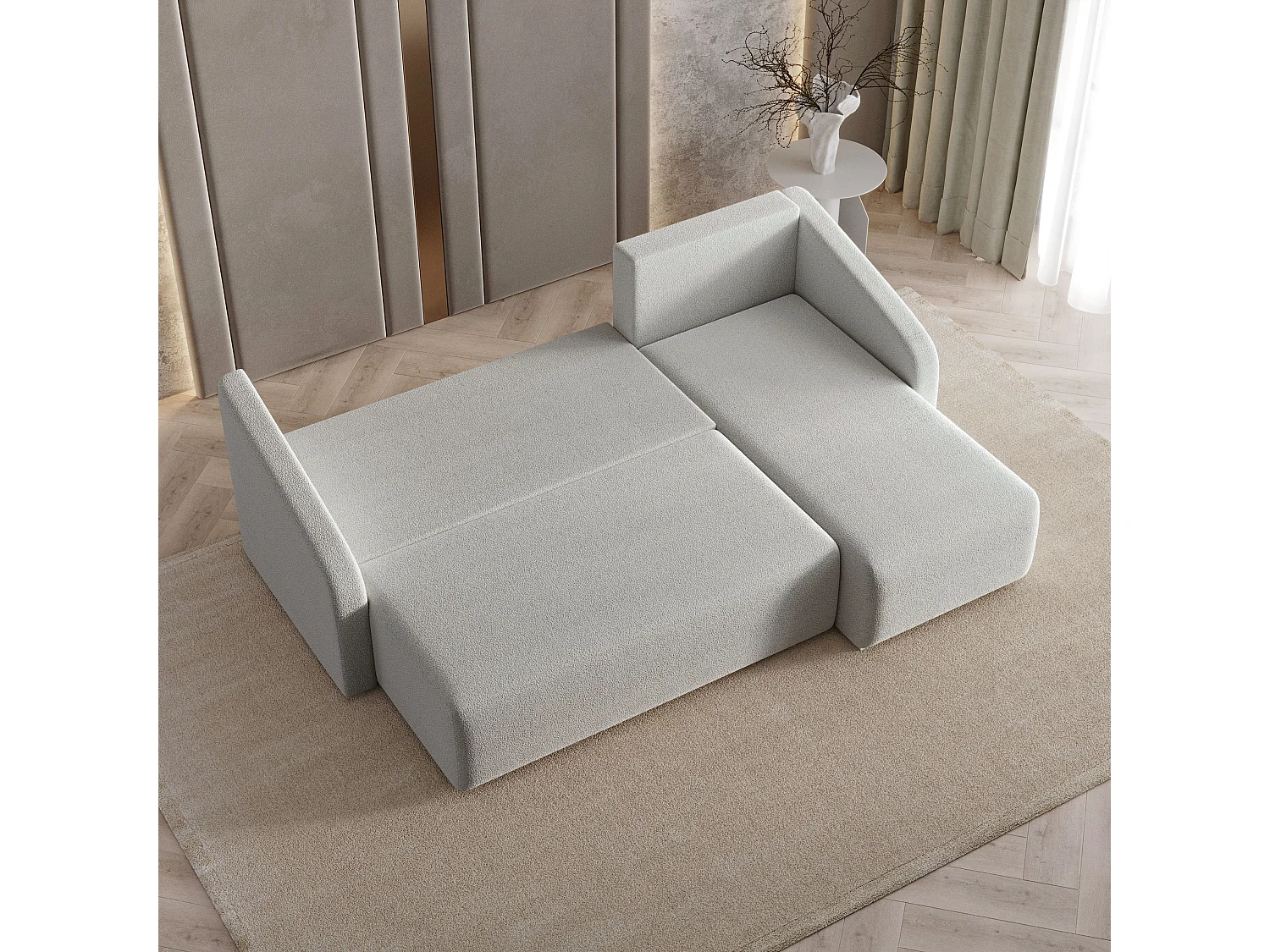 Hoekbank MARELLO van fluweel met slaapfunctie Hellgrau