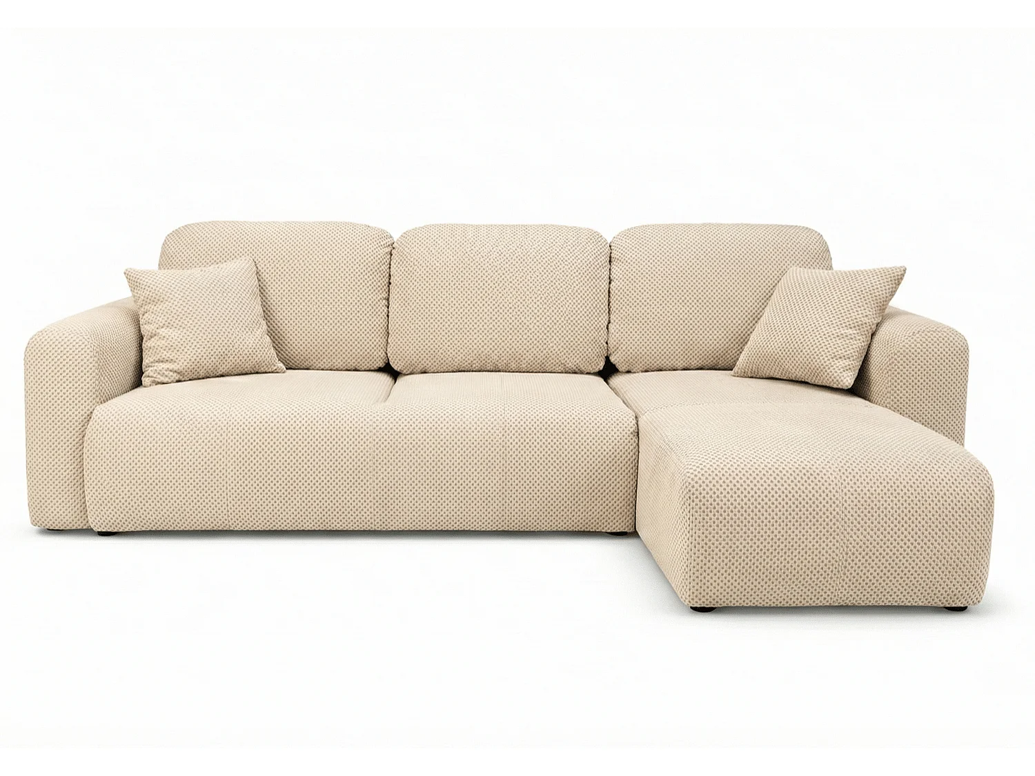 Canapé d’angle convertible élégant, version droite, BINGO L, 245 × 148 × 87 cm, en tissu Pop 6 crème