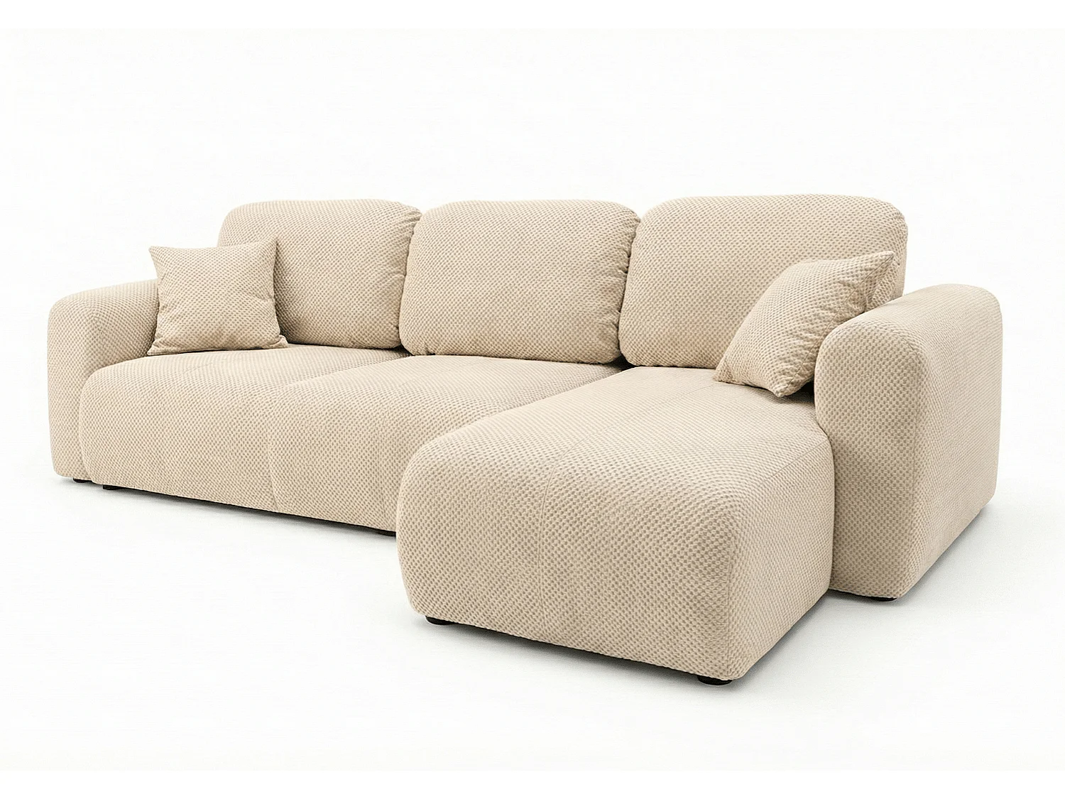 Canapé d’angle convertible élégant, version droite, BINGO L, 245 × 148 × 87 cm, en tissu Pop 6 crème