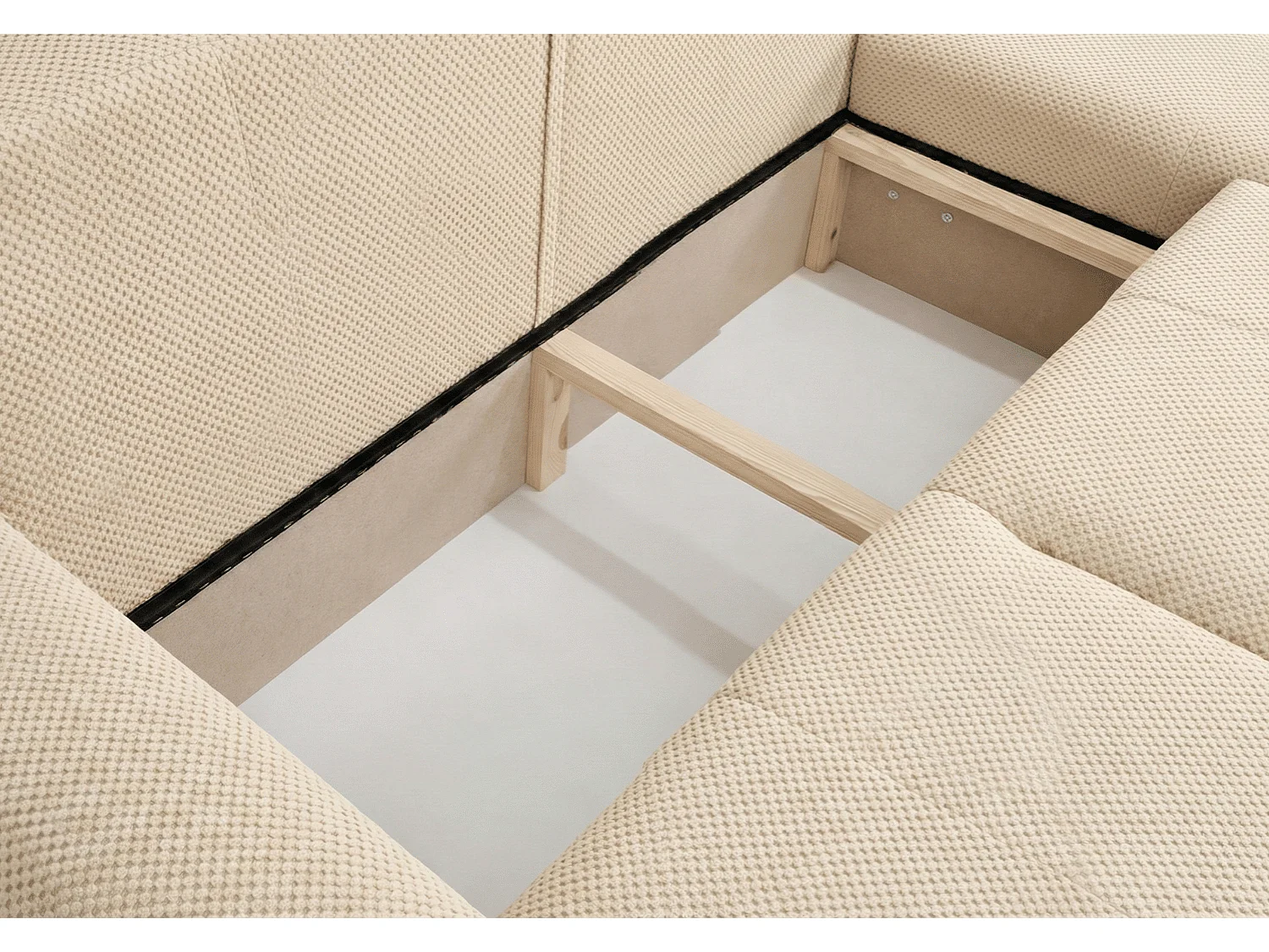 Canapé d’angle convertible élégant, version droite, BINGO L, 245 × 148 × 87 cm, en tissu Pop 6 crème