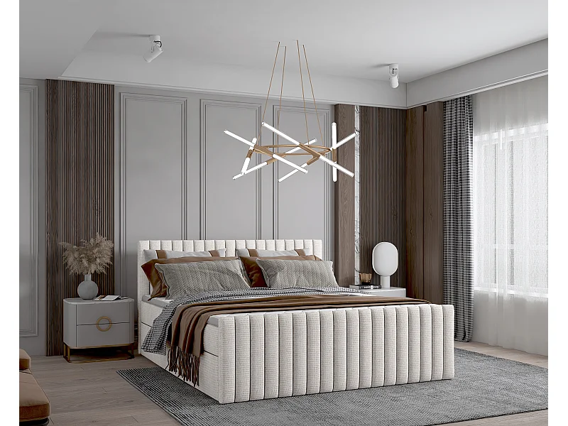 Lit boxspring continental DEMETER 180x200 cm en tissu FLOW 6 blanc