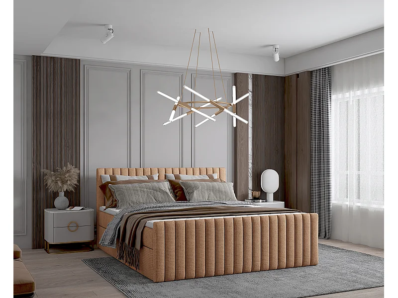 Continentaal boxspringbed DEMETER 180x200 cm in oranje stof FLOW 8