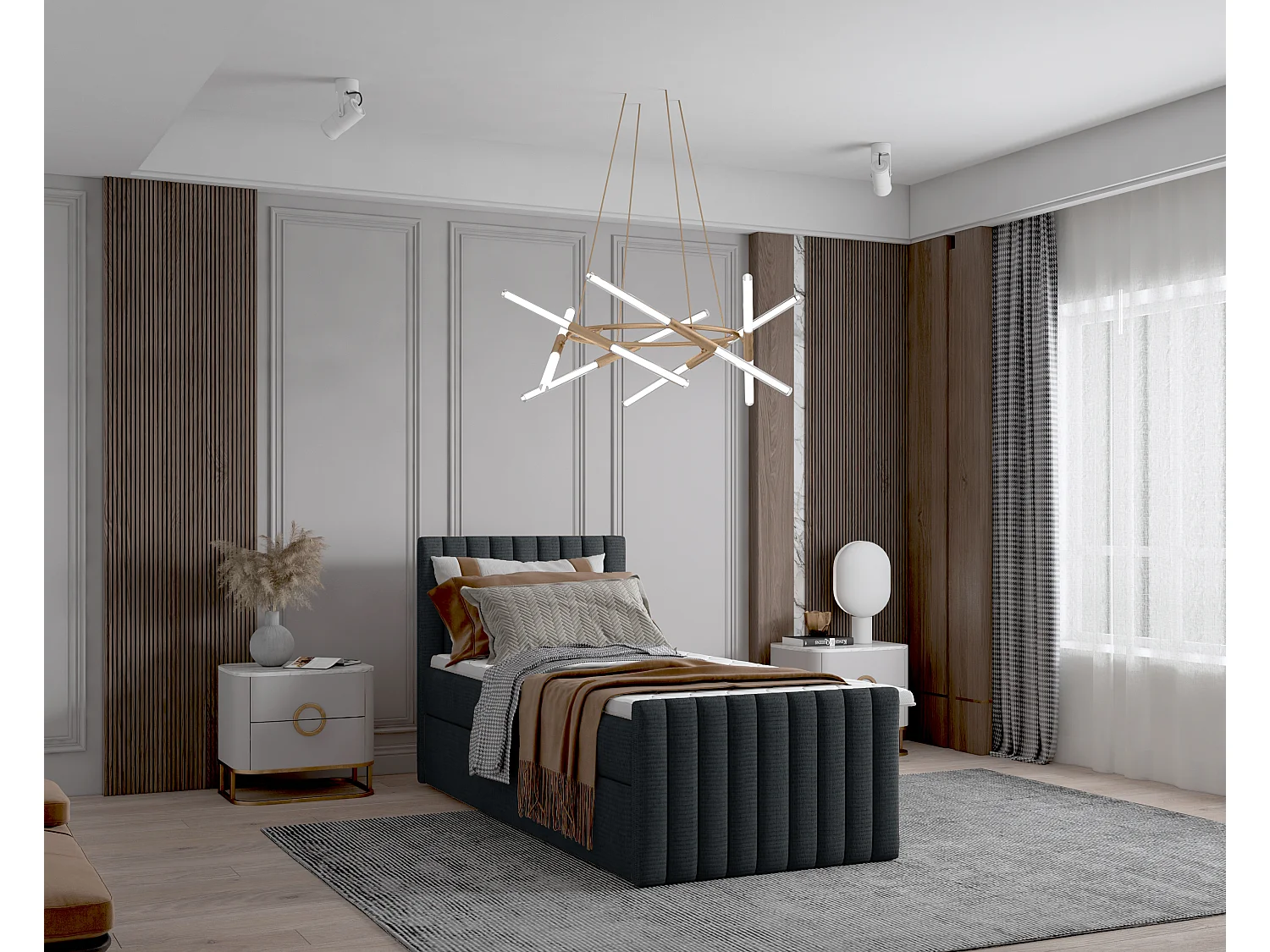 Continentaal boxspringbed DEMETER 80x200 cm in stof FLOW 21 zwart