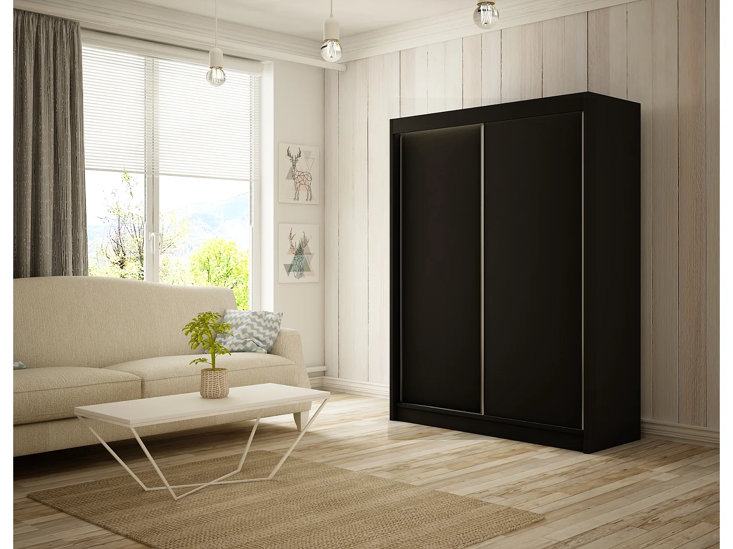 Schuifkast ARTON Zwart 150 cm – moderne kast voor slaapkamer en garderobe