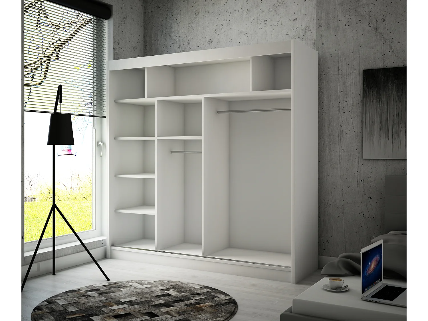 Szafa przesuwna ARTON 200 cm biała z lamelami – nowoczesny design i funkcjonalność