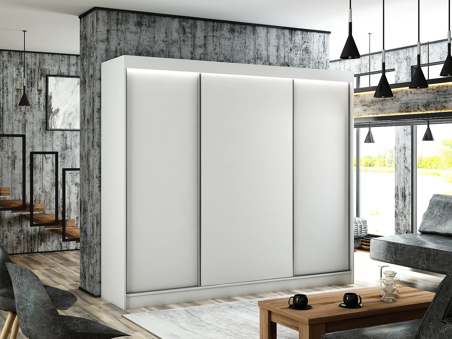 Armoire coulissante ARTON Blanc 250 cm – armoire moderne pour chambre et dressing