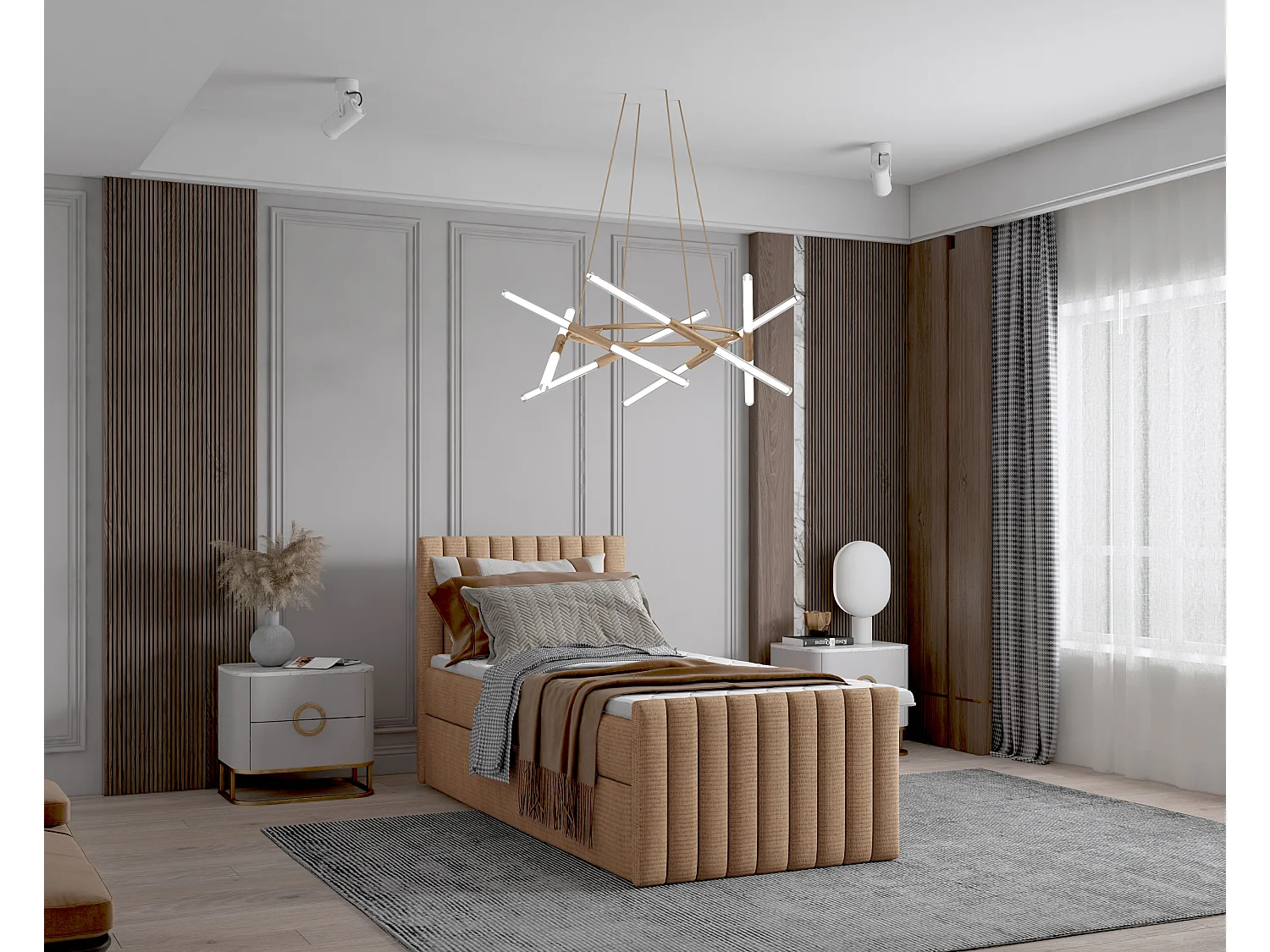 Continentaal boxspringbed DEMETER 80x200 cm in oranje stof FLOW 8