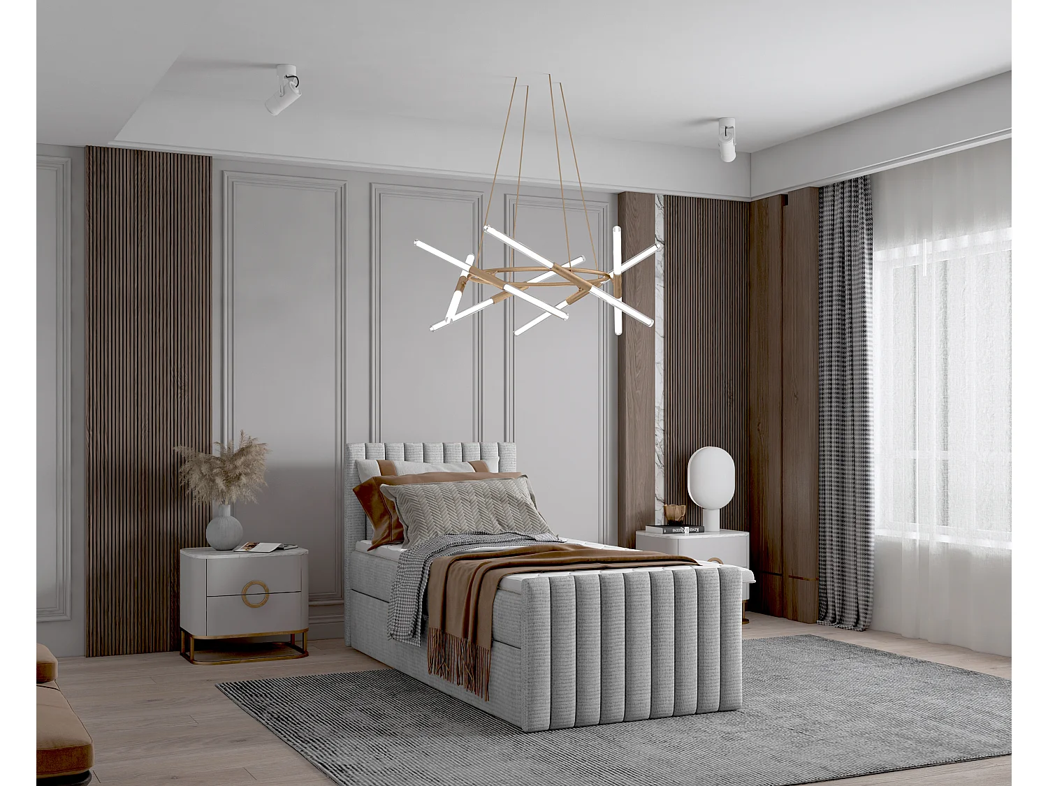 Continentaal boxspringbed DEMETER 80x200 cm in grijze stof FLOW 16