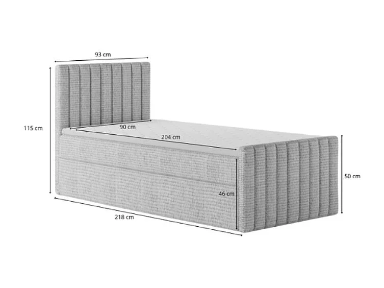 Lit boxspring continental DEMETER 90x200 cm en tissu FLOW 6 blanc