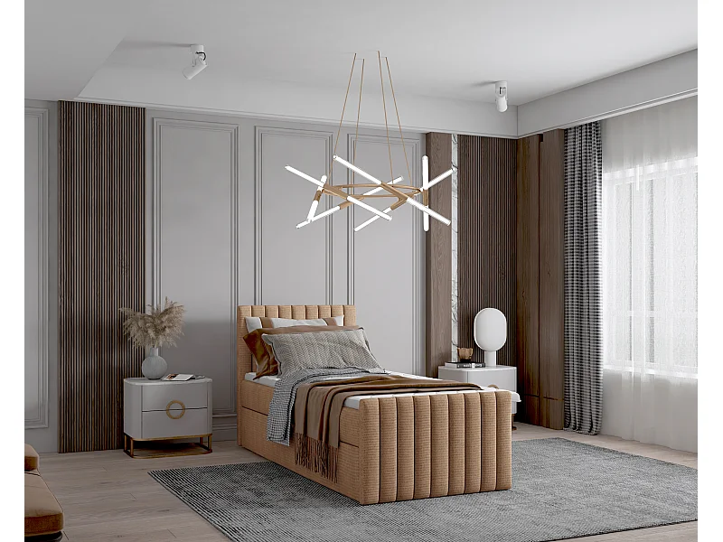 Continentaal boxspringbed DEMETER 90x200 cm in oranje stof FLOW 8