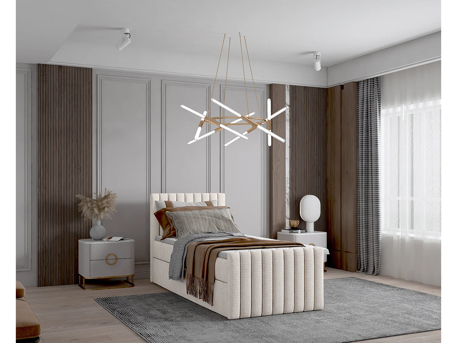 Lit boxspring continental DEMETER 80x200 cm en tissu FLOW 6 blanc