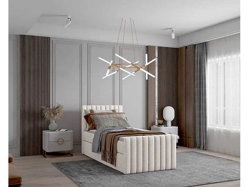 Lit boxspring continental DEMETER 80x200 cm en tissu FLOW 6 blanc