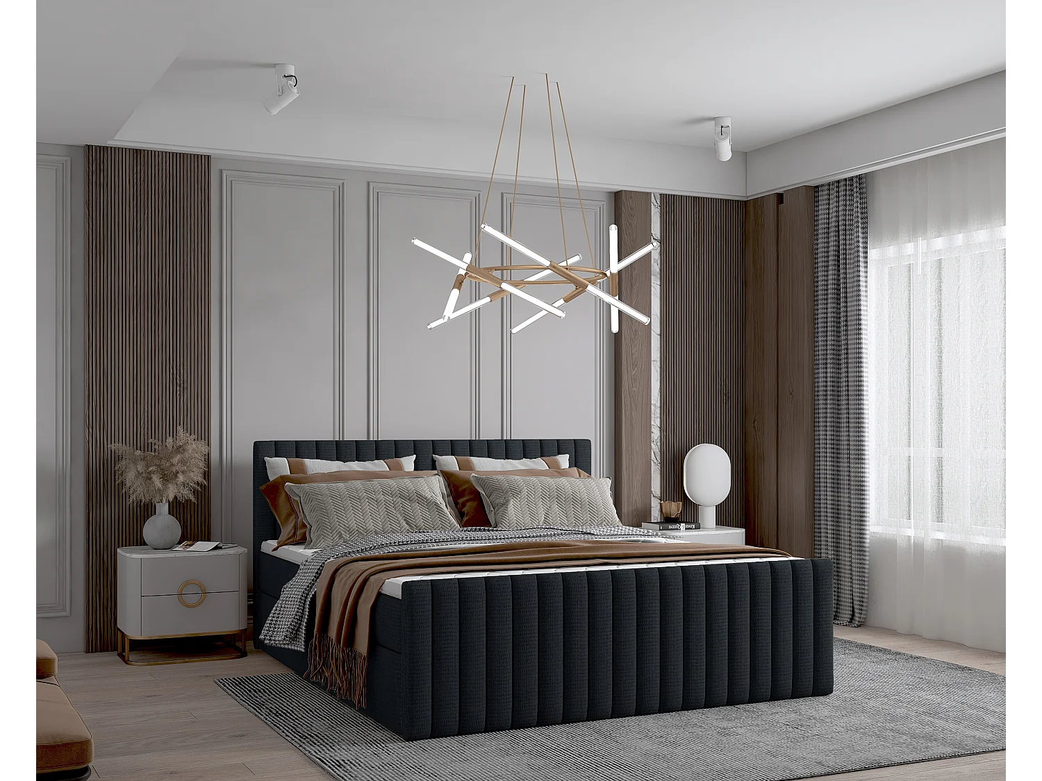 Continentaal boxspringbed DEMETER 140x200 cm in stof FLOW 21 zwart